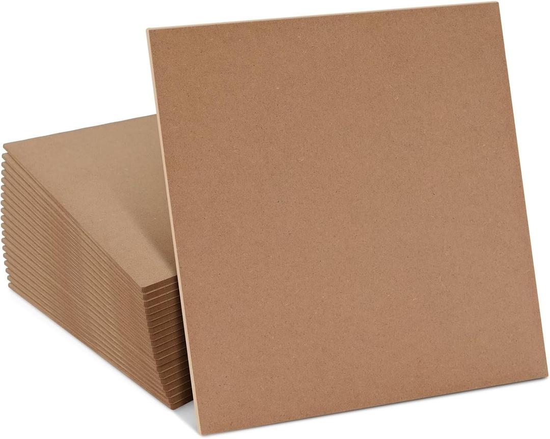 20 Pack 12 x 12 Inch MDF Boards, 1/4 Thick Chipboard Sheets for DIY Arts and Crafts, Painting, Engraving