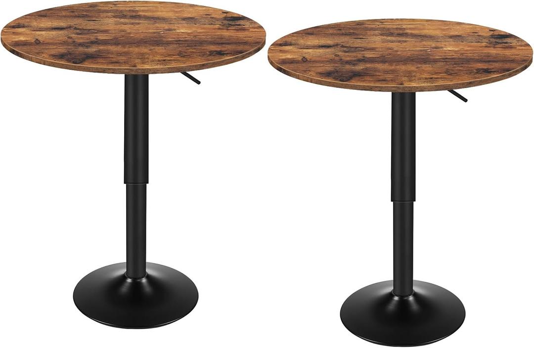 HOOBRO 2 Pcs Bar Table, Height-Adjustable Round Pub Table 27-35.4 Inches with Sturdy Base, Modern Style, Easy to Assemble, Suitable for Small Space, Rustic Brown and Black BF58BTP201G1, 21.7"L x 21.7"W x 27"-35.4"H