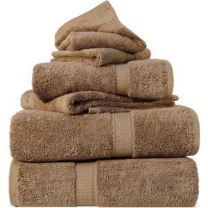 SUPERIOR Egyptian Cotton Pile 6 Piece Towel Set, Includes 2 Bath, 2 Hand, 2 Face Towels/Washcloths, Ultra Soft Luxury Towels, Thick Plush Essentials, Guest Bath, Spa, Hotel Bathroom, Latte