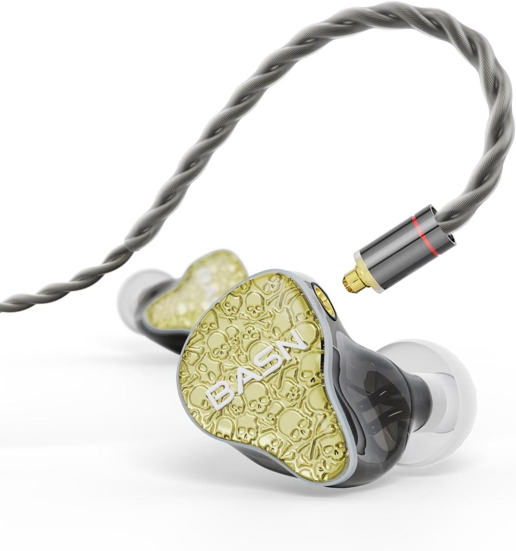 BASN Bmaster5 in Ear Monitors, 5 Drivers Drummer Headphones with Powerful Bass, Noise Isolation IEM Earbuds with Detachable MMCX Silver-Plated OFC Cable for Musicians (Starlight Gold, 3.5mm)
