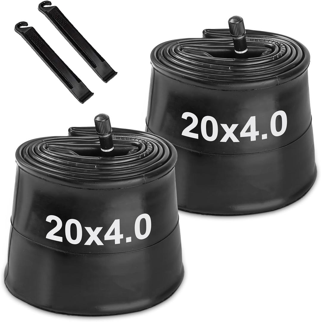 20x4 Fat Bike Inner Tube: Hycline 2-Pack Electric Fat Tire Tubes AV 32mm Schrader Valve, Premium Butyl Rubber Puncture Resistant Replacement Tubes with 2 Tire Levers
