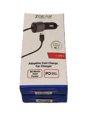 Set 2 Pack ZGEAR Fast Charge Car Charger - 30 Watt - 6 Foot For USB C