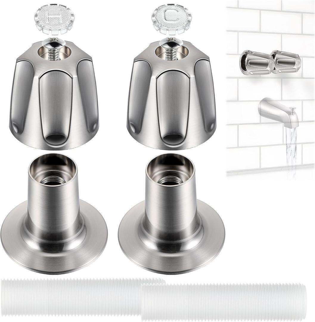 Enhon Shower Knobs 2 Piece Replacement, Compatible with Pfister Verve Tub Shower Handle Replacement, 2 Faucet Handle Trim Kit for 5-1/2 inch High, 12 Tooth Broach Stem Cartridge(Brushed Nickel)