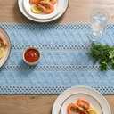 Artoid Mode Sky Blue Farmhouse Woven Rustic Hollow Table Runner, Seasonal Holiday Hollow Kitchen Dining Table Decoration for Home Party Decor 12x90 Inch