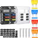 6 Way 12V Fuse Box Blade with LED Indicator Damp-Proof Cover - Individual Positive Fuse Holder with Ground Bus Holder for 12V/24V Vehicle Car Boat Marine Truck