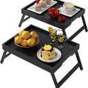 Bed Tray Table with Folding Legs,Bamboo Breakfast in Bed for Kitchen Serving Tray,Sofa,Eating,Used As Laptop Desk Snack Tray 2 Pack (Black) (Medium)