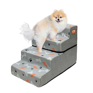 Dog Stairs Ramp for Small Dogs, 4-Step Dog Steps for Couch Sofa and Chair, Pet Stairs for Cats, Non-Slip Balanced Pet Steps Indoor