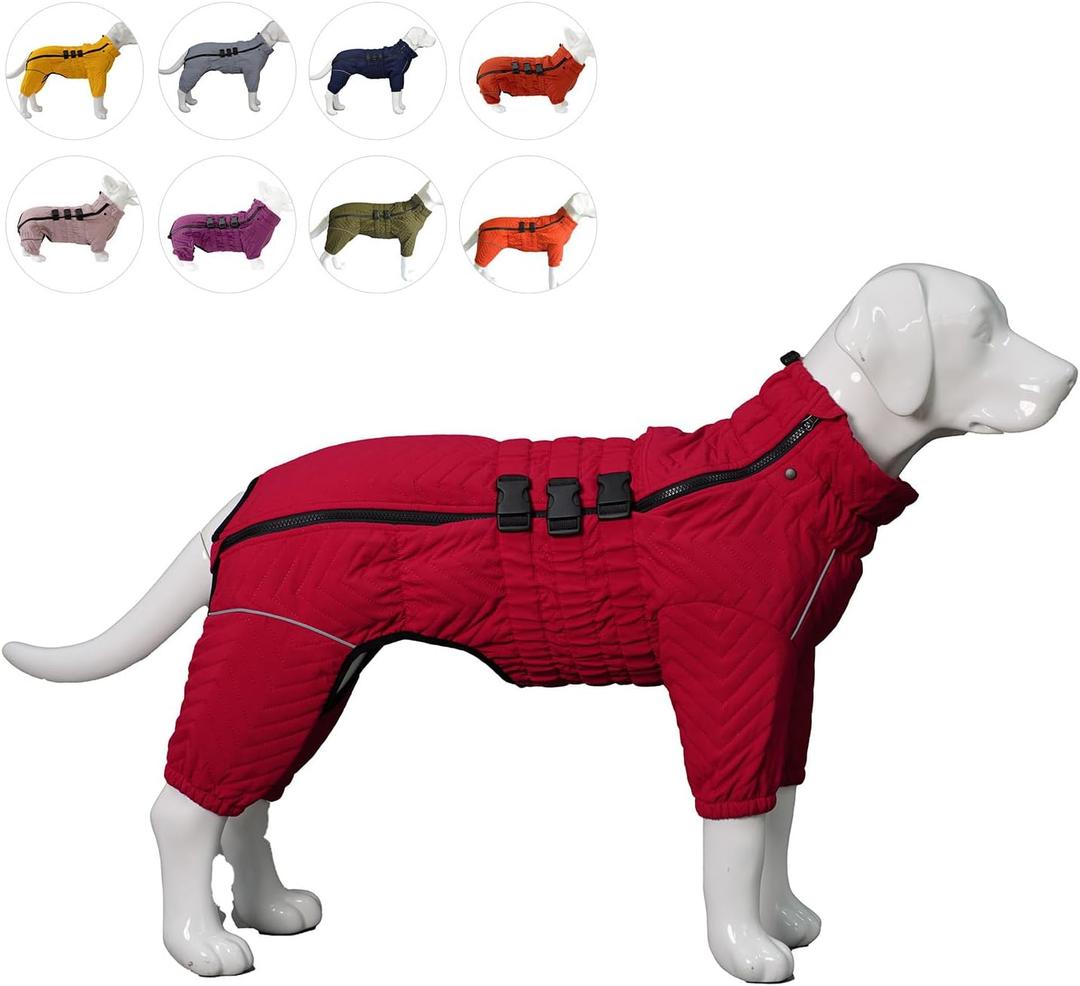 Warm Dog Coat Double Layers Dog Vest, 4 Legs Covered Windproof Waterproof Reflective Warm Dog Vest Outdoor Skating Dog Costume for Small Medium Large Dogs Red 4XL (4XL (back 25"))