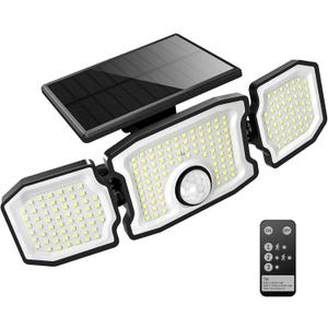 Solar Lights Outdoor Waterproof- 2800LM 200LED Solar Motion Sensor Lights, 3 Heads & 3 Modes Flood Lights, 270 Wide Angle Solar Powered Security Lights for Yard(1 Pack) (Black)