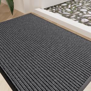 Front Door Mat 35"x23", Heavy Duty Low Profile Door Mat Indoor Entrance, Absorbent & Dirt Resistant, Easy Clean Non-Slip Welcome Mat, Commercial Door Rugs for Entryway Indoor Outdoor, Grey
