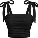 SOLY HUX Girl's Square Neck Crop Tank Top Sleeveless Bow Tie Camisole Ruched Cute Clothes Plain, Black, 12 Years