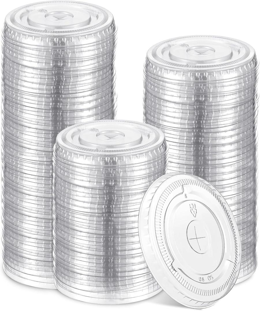Ziliny 100 Count 90mm/3.54inch Plastic Flat Lids, Clear Pet Lids for Plastic Cup Disposable Cover for Cold Brew, Coffee, Beer, Cocktail,  Beverage Cups