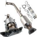 Catalytic Converter Front & Rear Set Compatible with 2001 2002 2003 2004 2005 Honda Civic DX LX GX HX 1.7L, Direct-Fit Exhaust Manifold W/Gasket Kit Catalytic Convertor Replacement