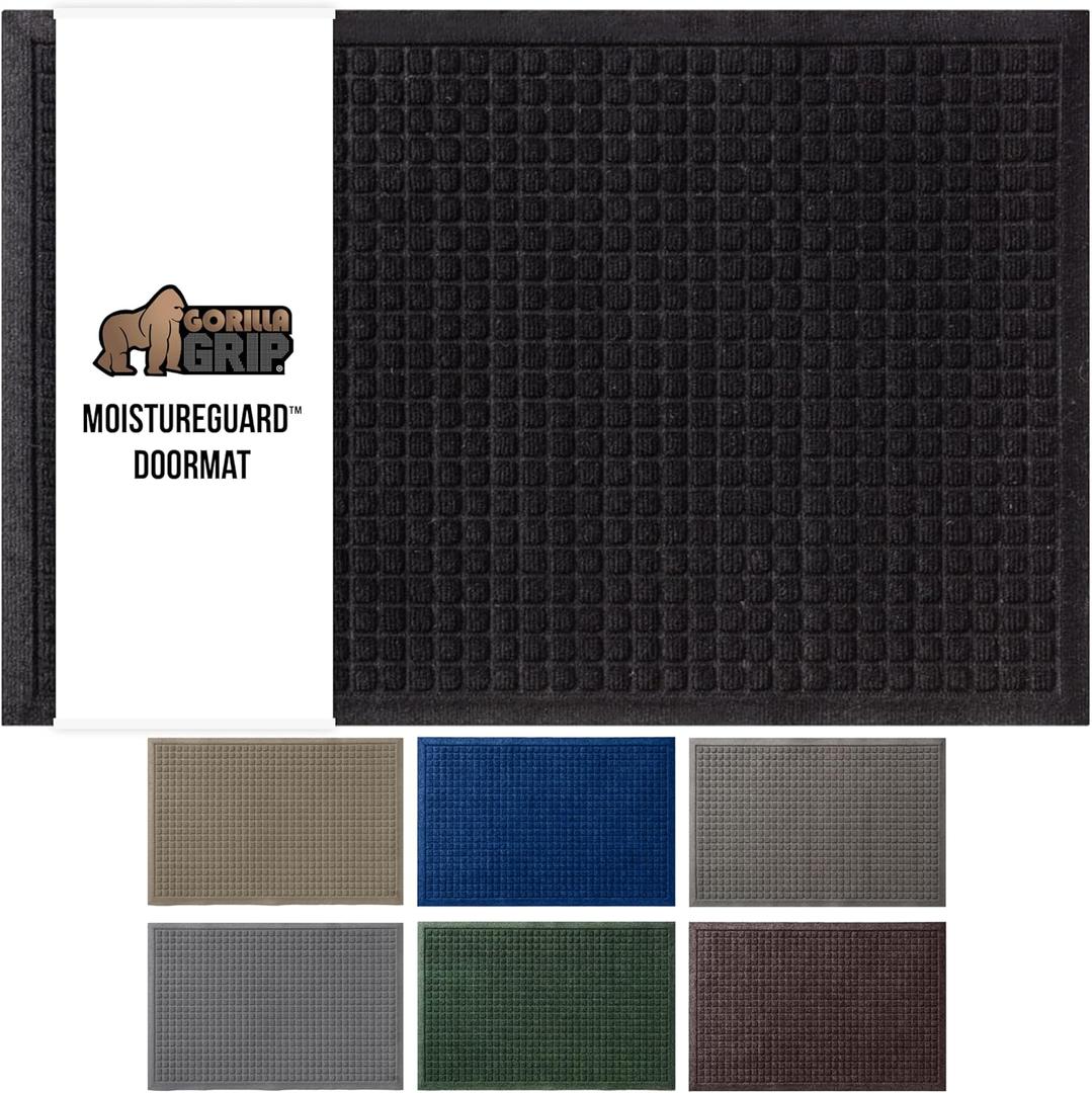 GORILLA GRIP Front Door Mat, 4x3, Indoor Outdoor Ultra Absorbent Moisture Guard Doormat, Absorbs Up to 6 Cups of Water, Stain and Fade Resistant, Rubber Backing Doormats, Captures Dirt, Black