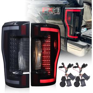 LED Tail Lights Compatible with 2017-2022 Ford F250 / F350 / F450 Super Duty Sequential Turning Light & LED DRL Tail Lamps Replacement Assembly 1 Pair (Black Housing,Smoke Lens)
