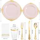 YOUBET 700PCS Pink Plastic Plates - Pink and Gold Plates - Luxury Pinks Dinnerware Set Include 200 Disposable Plates, 300 Heavy Duty Silverware, 100 Cups, 100 Napkins for Wedding Party Mothers Day