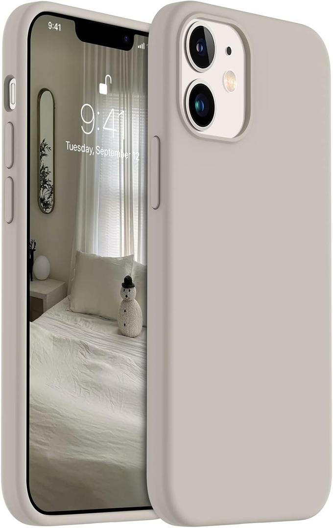AOTESIER Shockproof Designed for iPhone 12 Mini Case, Food Grade Liquid Silicone Phone Case with [Soft Anti-Scratch Microfiber Lining] Drop Protection 5.4 inch Slim Thin Cover, Stone