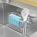 2-in-1 Sponge Holder for Kitchen Sink, Sink Caddy Kitchen Sink Organizer with 3 Suction Cups, No Drill Rustproof Sink Sponge Holder for Dish Brush, Soap & Sponge (Silver)