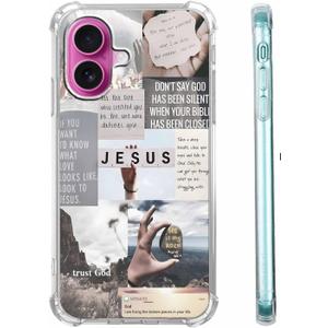 Jesus Quotes Case for iPhone 16,Christian Bible Verse Saying Collage,Unique Soft TPU Bumper Case Compatible with iPhone 16