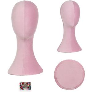 Wig Head Stand Mannequin Head Hat Display Stand Velvet Wig Holder for Mask, Headdress, Necklace (Pink)