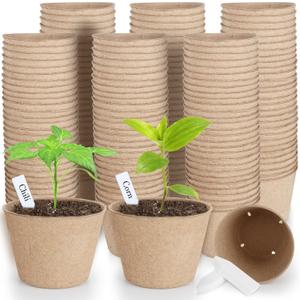 132 Pack Organic Peat Pots, 4 Inch Nursery Pot, Round Plant Seedling Pots with Drainage Holes, Small Seed Starting Starter Tray Bulk, Garden Germination Container with 132 Planting Labels '10 cm'