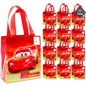Disney Cars Party Favor Bags Set  24 Pack of 8" Cars Party Goodie Bags for Kids Bulk Reusable Mini Totes | Lightning McQueen Birthday Party Supplies