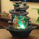 Tabletop Water Fountain with Fish Tank and LED Lights – Nature-Inspired Rock Waterfall for Indoor Home or Office Decor (F-567240810911-A)(F-567240810911-