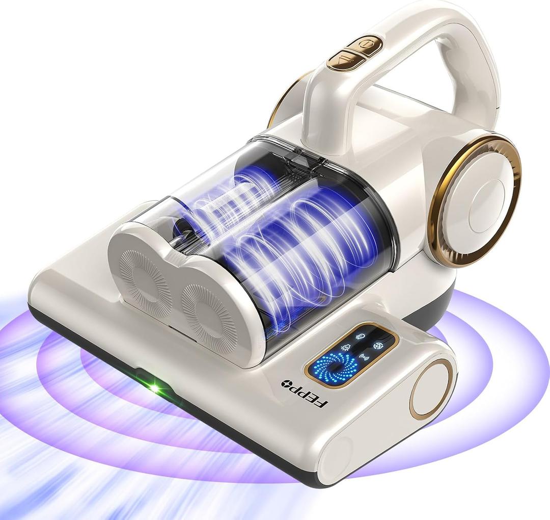 FEPPO Mattress Vacuum Cleaner, 16Kpa Bed Vacuum Cleaner with 253.7nm UV-C Light, 140F Heat, HEPA Filter & Ultrasonic, Versatile Handheld Vacuums for Bed, Sofa, Couch, Crib(Corded, 500W) (White)