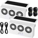 Tujoe 2 Pack Solar Powered Car Exhaust Fan 3 Fans Car Window 4500 RPM Air Vent Radiator Solar Energy Cooling Vent Exhaust for General Types(Rechargeable & Solar 3 Fans,White)