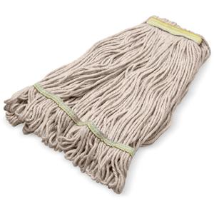 SPARTA Flo-Pac Acrylic Mop Head, Loop-Ended, Narrow Band with 1" Yellow Band for Organized Cleaning, Small, Natural