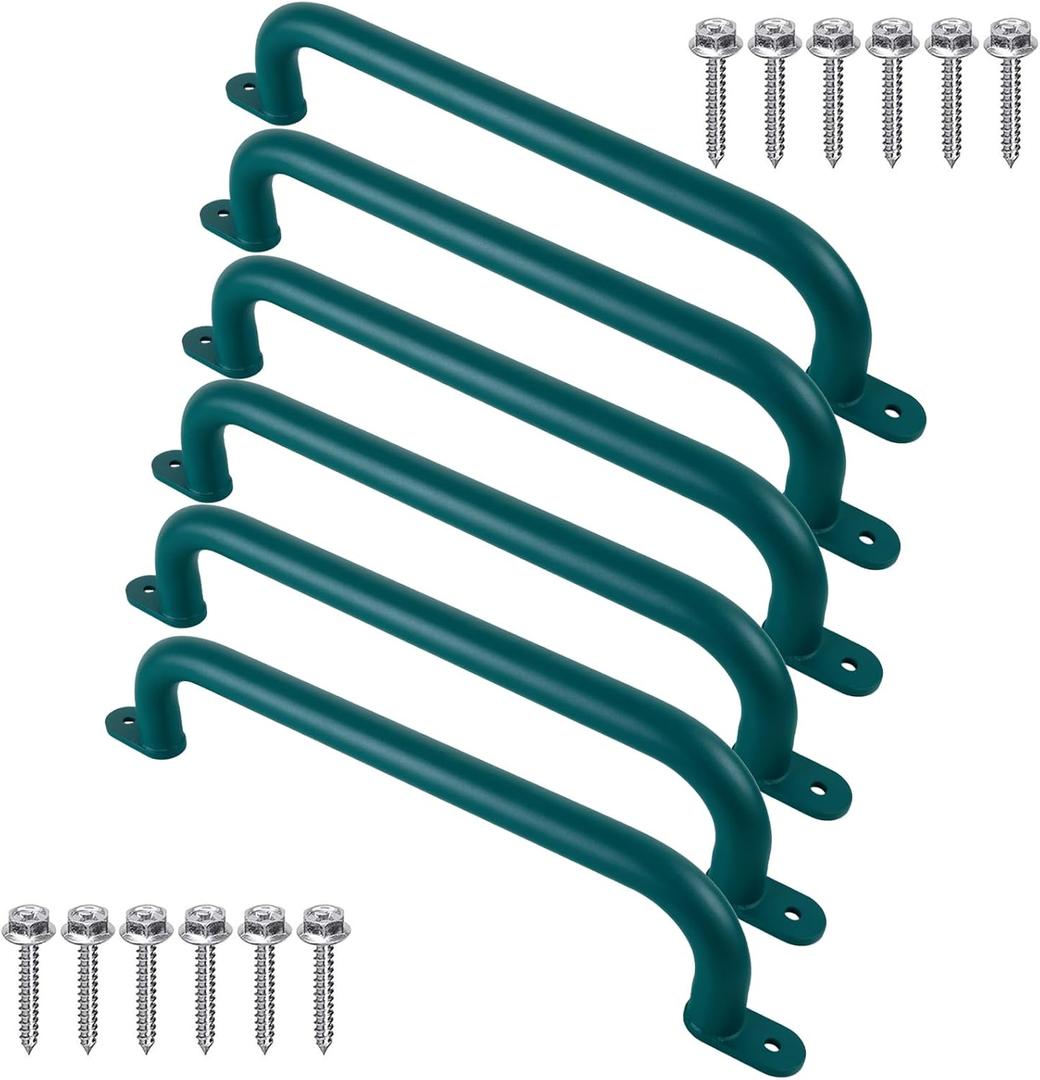 17 Inch Green Metal Safety Playground Handles Pack of 6 - Playset Grab Handles, Swing Sets Hand Grips Grab Rail, Kids Monkey Bar for Indoor Playroom