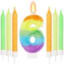 Rainbow 6th Number Candle for Cake, 13 Pcs Birthday Candles Set, Pastel Rainbow Cake Topper Birthday Party Decorations (Number 6)