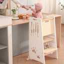 Toddler Tower,Height-Adjustable Step Stool with Sliding Safety Door,Easy to Adjust Height,Suitable for Kids from 18 Months to 5 Years Old,Anti-tilt Kitchen Step Stool with Safety Feet-White