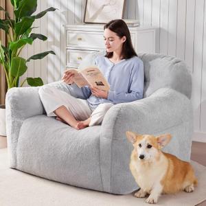 Giant Bean Bag Chair for Adults - Large Bean Bag Couch with Armrests, Bean Bag Sofa Stuffed High-Density Foam, Plush Lazy Sofa Comfy Chair, BeanBag Couch for Bedroom, Living Room (Light Grey)