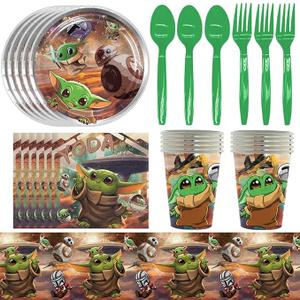 Baby Yoda Party Tableware Birthday Decoration Party Supplies Baby Yoda Theme Party Tableware Birthday Plates Cup Table Decoration 190 PCs
