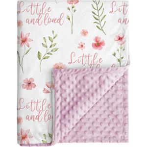 Floral Baby Blankets for Girls - Super Soft Nursery Minky Blanket, Newborn Baby Blanket with Double Layer Dotted Backing, Pink Lightweight Bed Throw Blanket, 30 x 40 Inch