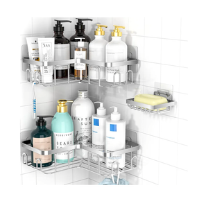 Moforoco Corner Shower Caddy Shelf Organizer Rack, Self Adhesive Black Bathroom Shelves Basket, Home Farmhouse Wall Inside Organization and Storage Decor Rv Accessories, Apartment Essentials
