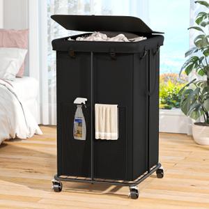 150l Laundry Hamper with Lid, Rolling Laundry Basket with Wheels, Large & Tall Dirty Clothes Hamper with Metal Frame and Removable Bag for Bedroom Aesthetic, Laundry Room, Bathroom, Dorm-Black