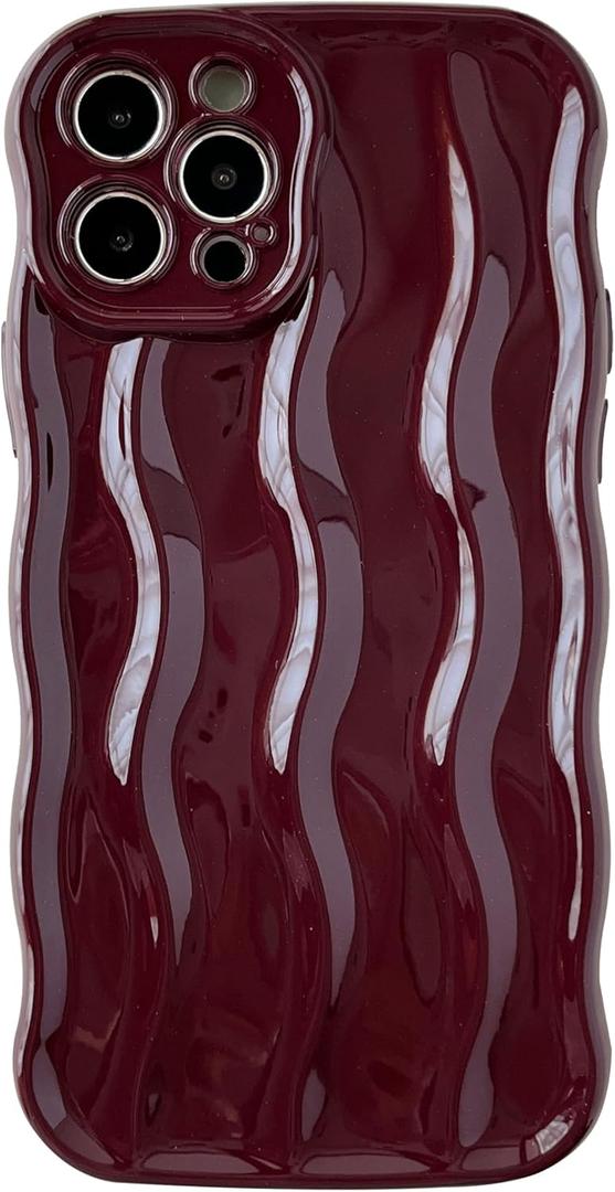 Caseative for iPhone 12 Pro Case,Water Ripple Pattern Curly Wave Frame Soft Phone Case (Red)