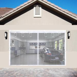 Magnetic Garage Door Screen Kit 16x8 FT White - Retractable Mesh Net Screen Door with Fiberglass Mesh for 2 Car Garage 16x8ft, Blocks Bugs & Provides Privacy - Perfect for Workshop Gym Patio