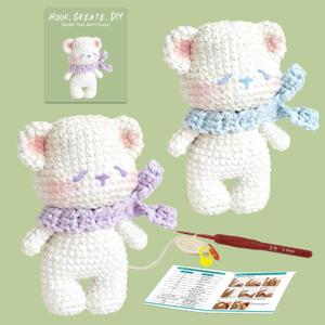 JueRum All in One Crochet Kit for Beginners,Bear Crochet Starter Kit with Step-by-Step Video Tutorials,Learn to Crochet Bear Animals Amigurumi Knitting Kit for Adult