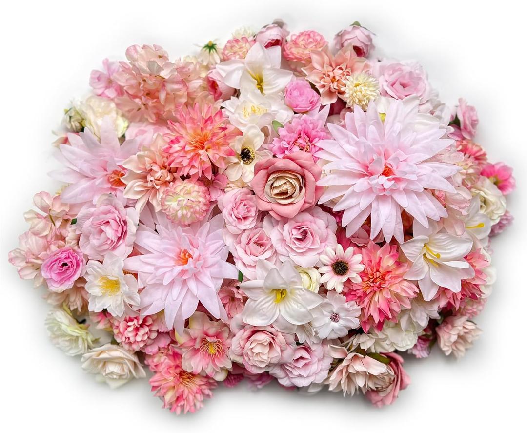 Artificial Pink Flowers Bulk Silk Roses Fake Flowers Heads for Crafts - DIY Home Spring Garden Floral Party Wildflower Garland Hanging Decoration Mini Big Small Faux Fabric Flowers Heads 3-12cm (Pink)