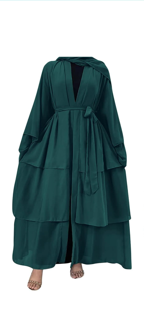 Muslim Abaya Dress for Women - Long Sleeve Islamic Dubai Abaya Cardigan Robe - Middle East Prayer Dress with Hijab, XL