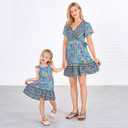PopReal Mommy and Me Dresses Boho Casual Maxi Dress Summer Short Dress V Neck Wrap Floral Print Short Sleeve, Size: 3T