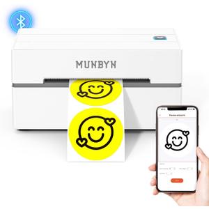 MUNBYN Bluetooth Thermal Label Printer, 130B Wireless 4x6 Shipping Label Printer for Shipping Packages Small Business Office or Home, Compatible with iPhone Android iPad Windows macOS Chrome Etsy eBay (White)