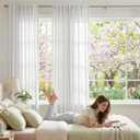 jinchan White Curtains Blue Striped Curtains 84 Inch Length for Living Room Bedroom Window Treatment Modern Linen Look Ticking Stripe Pinstripe Privacy Light Filtering Back Tab Rod Pocket 2 Panels