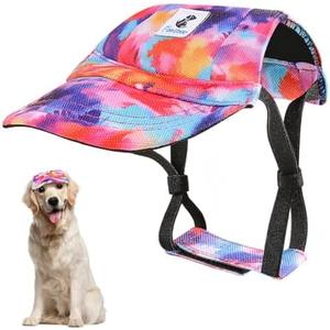 Pawaboo Dog Baseball Cap - Upgraded Elastic Ear Holes - Adjustable Dog Outdoor Sport Sun Protection Baseball Hat Cap Visor Sunbonnet Outfit for Small Medium Large Dogs, XL, Colorful