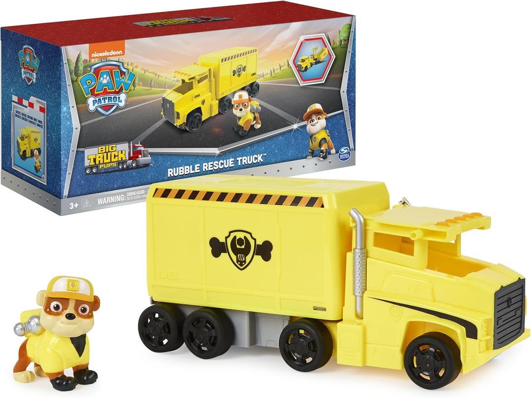 Paw Patrol, Big Truck Pups Rubble Transforming Toy Trucks with Collectible Action Figure, Kids Toys for Ages 3 and up