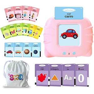 TimingSXD 161 Cards Spanish Flash Cards for Kids,Bilingual Flash Cards for Toddler/Beginning - ABC,Numbers,Colors,Shapes Español/English Talking Flash Cards for Preschool,Kindergarten,Ages 1-8, Pink