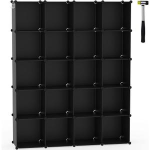 C&AHOME Cube Storage Organizer, 20-Cube Shelves Units, Closet Cabinet, DIY Plastic Modular Book Shelf, Ideal for Bedroom, Living Room, Office, 48.4" L x 12.4" W x 60.6" H Black UPCS20H